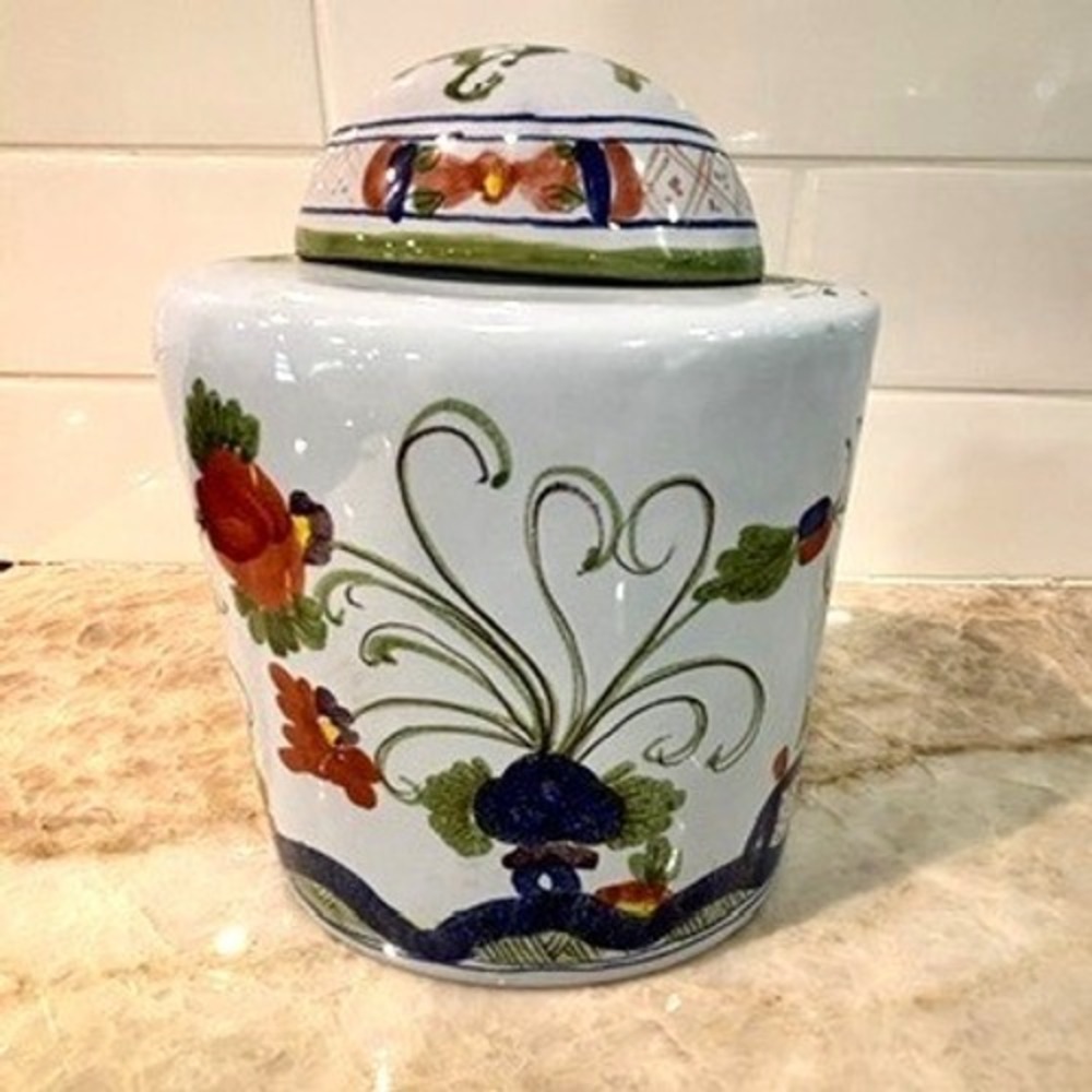 Carole Stupell Italy Hand Painted Lidded Ginger Jar Canister Floral 7"
